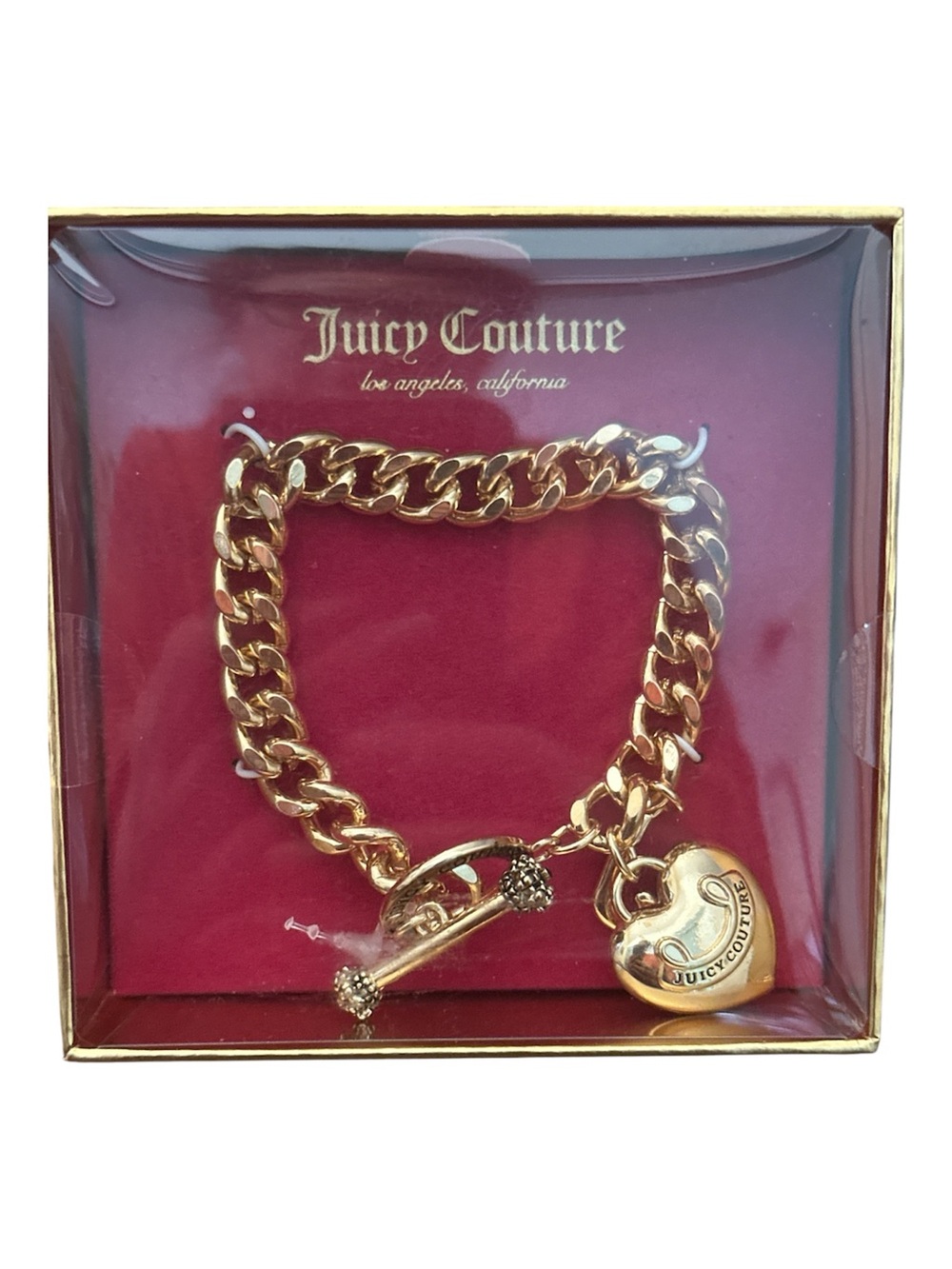 Juicy Couture Gold Heart Padlock Charm Curb Bracelet